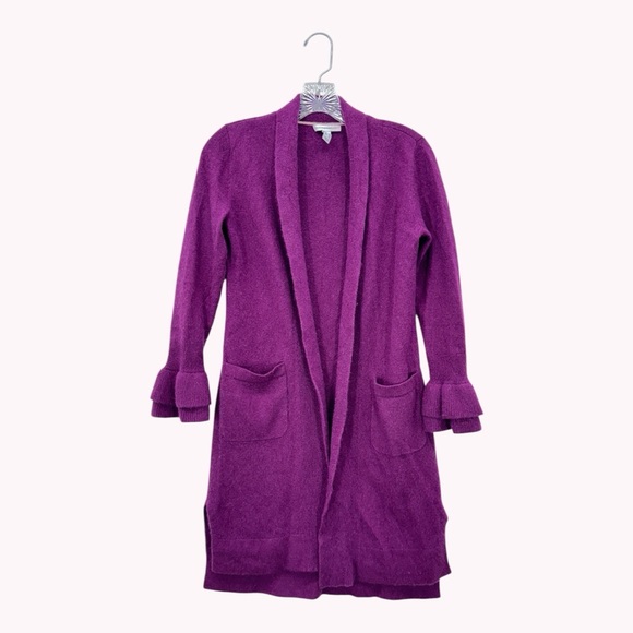 Isaac Mizrahi Womens 100% Cashmere Long Cardigan Size XS Purple Casual Fuzzy - Picture 1 of 7